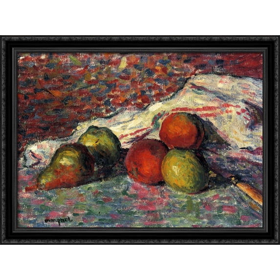 Fruit, Knife and Napkin 38x28 Large Black Ornate Wood Framed Canvas Art by Albert Marquet