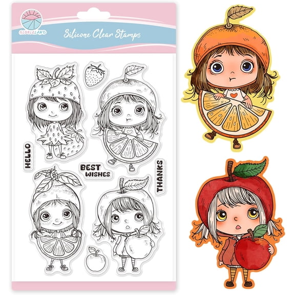 Fruit Lady Clear Stamps for Card Making Strawberry Silicone Stamp Orange Transparent Stamps Seal for DIY Scrapbooking Embossing Photo Album Decor for DIY