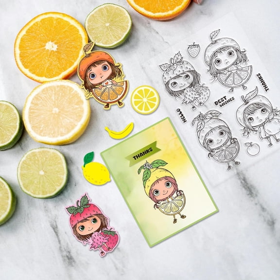 Fruit Lady Clear Stamps for Card Making Strawberry Silicone Stamp Orange Transparent Stamps Seal for DIY Scrapbooking Embossing Photo Album Decor