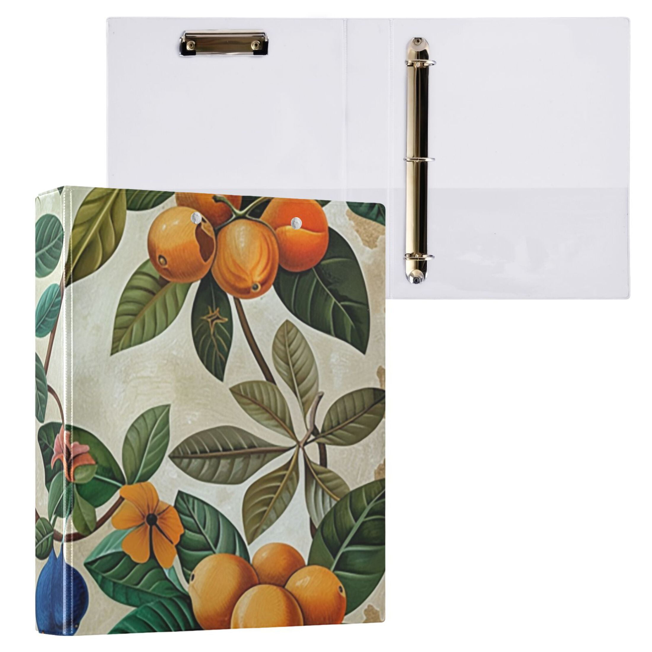 Fruit Leaves 3 Ring Binders 1.5 inch Hardcover File Folders with Interior Pockets A4 Size Organizer for School Office Hospital Set of 2