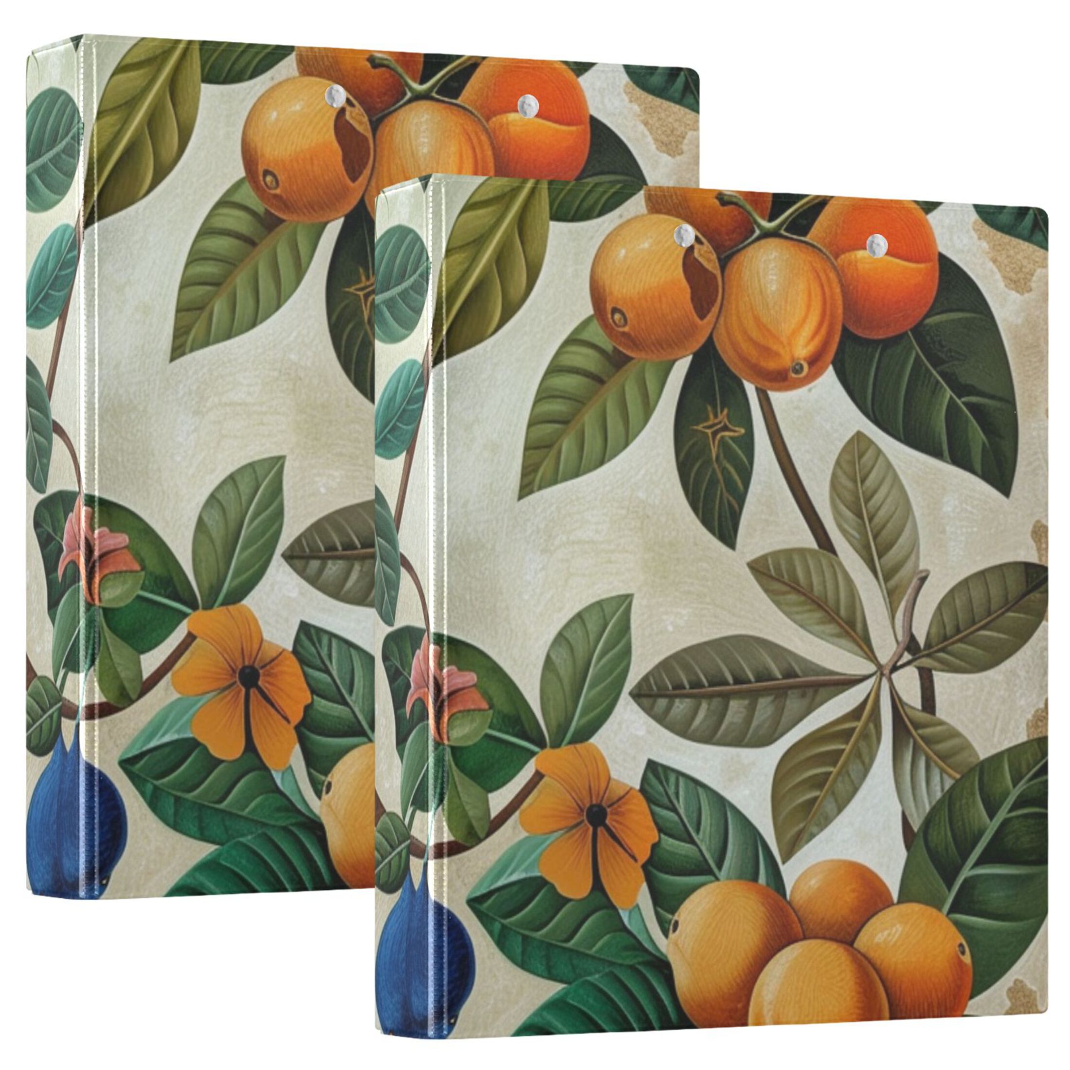 Fruit Leaves 3 Ring Binders 1.5 inch Hardcover File Folders with Interior Pockets A4 Size Organizer for School Office Hospital