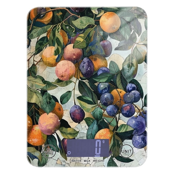 Fruit Leaves Print Food Scale Digital Kitchen Scale Waterproof Grams Ounces lbs for Weight Loss