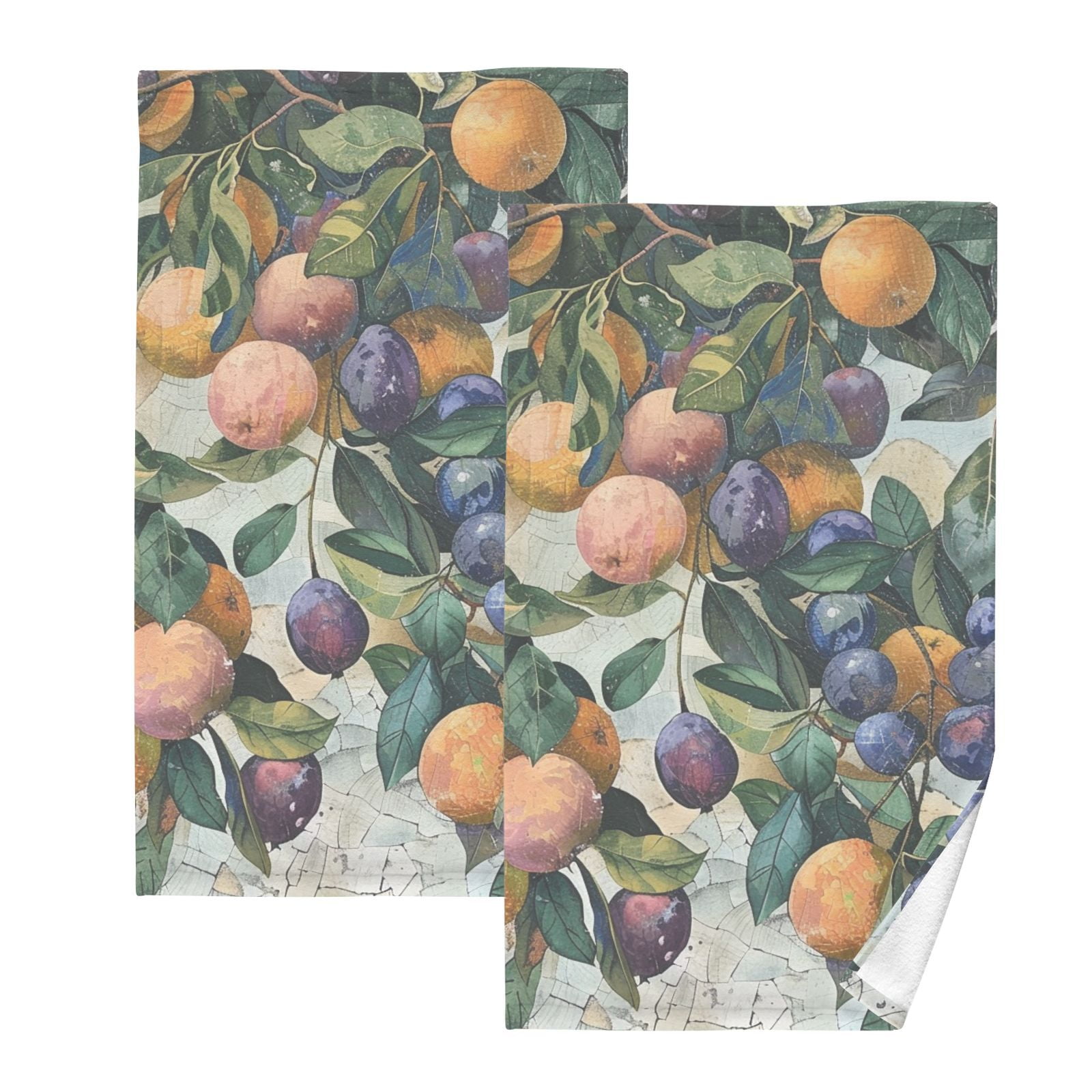 Fruit Leaves Print Hand Towels Cotton Bath Towels Large Face Towels Absorbent for Bathroom 2 Packs