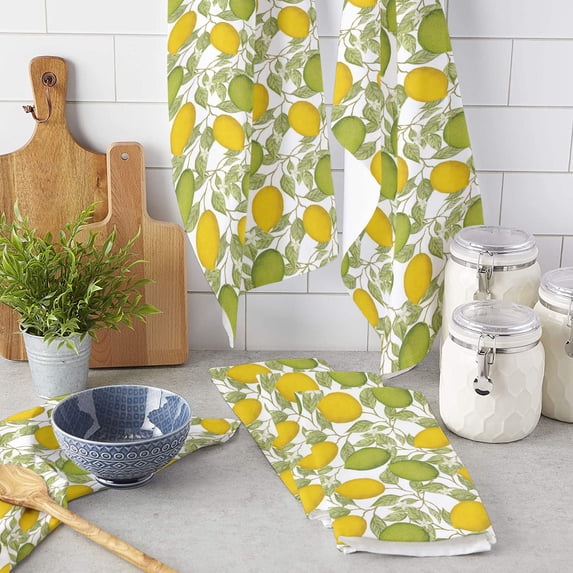 Fruit Lemon Flower Kitchen Towel Absorbent Dish Cloth Tableware Towel for Kitchen Household Cleaning Tool
