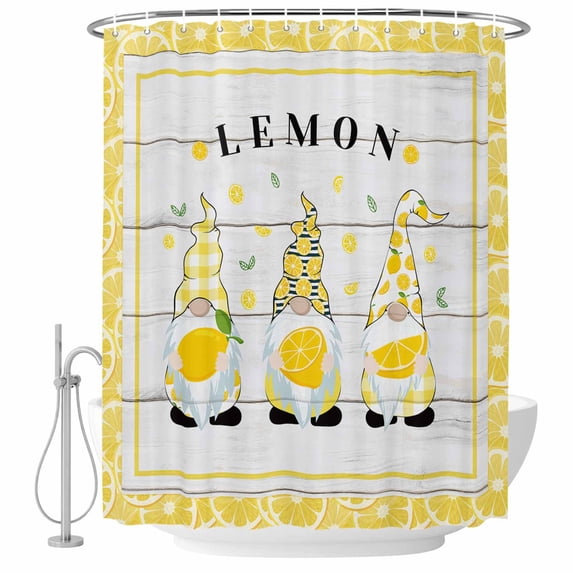Fruit Lemon Gnome Fabric Shower Curtain Farmhouse Plants Wood Grain Washable Shower Curtains for Bathroom, Waterproof Bath Curtain with Hooks Home Decor 72x84in