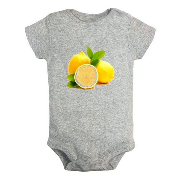 Fruit Lemon Image Print Rompers For Babies, Newborn Baby Unisex Bodysuits, Infant Jumpsuits, Toddler 0-24 Months Kids One-Piece Oufits (Gray, 0-6 Months)