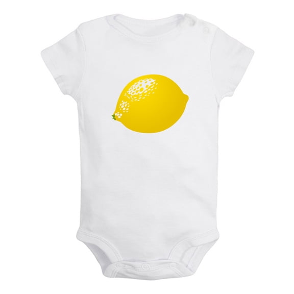 Fruit Lemon Image Print Rompers For Babies, Newborn Baby Unisex Bodysuits, Infant Jumpsuits, Toddler 0-24 Months Kids One-Piece Oufits (White, 0-6 Months)