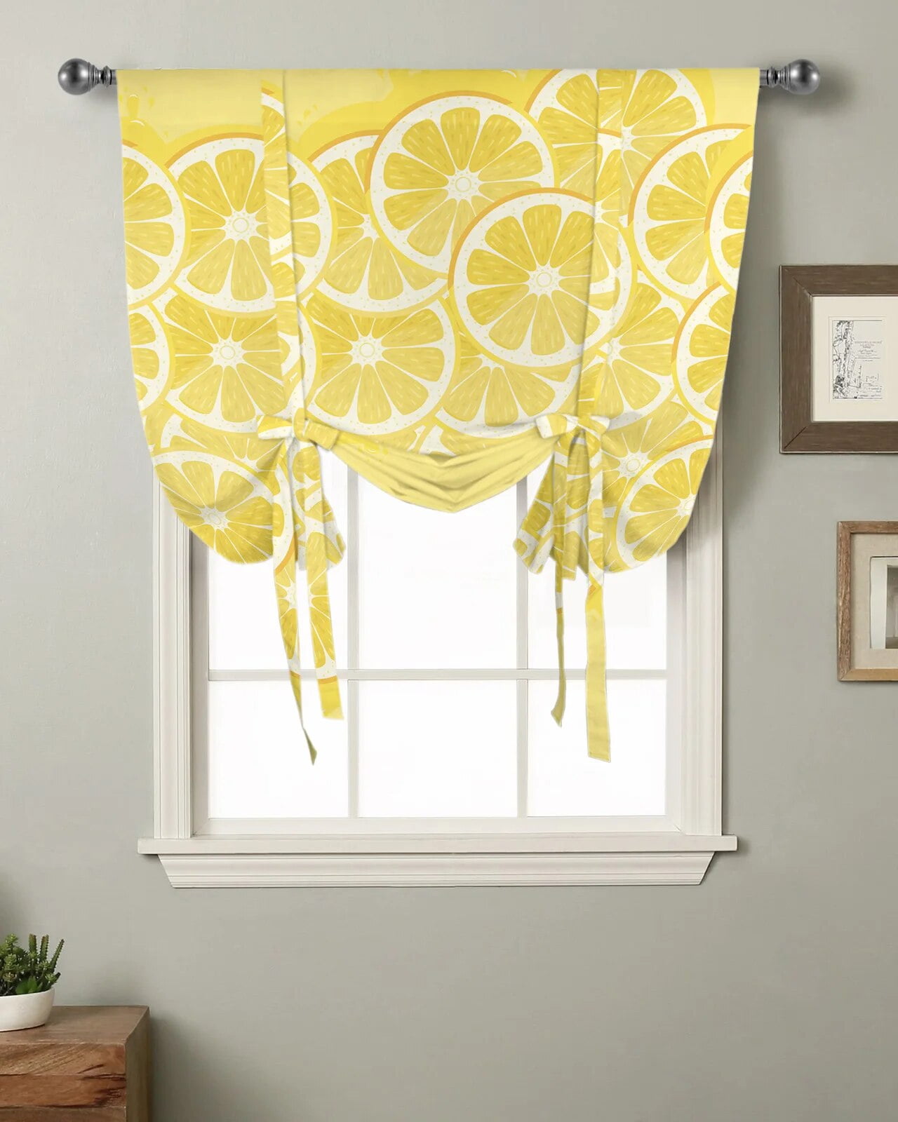 Fruit Lemon Slice Yellow Kitchen Short Window Curtain Rod Pocket ...