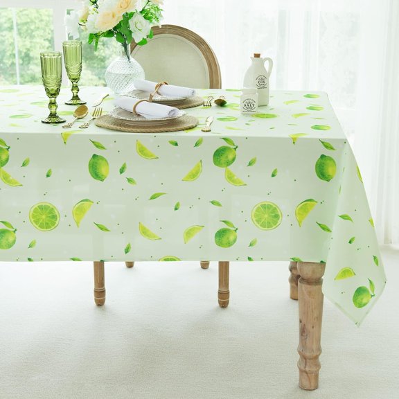 Fruit Lemon Tablecloth,Polyester Green Table Cloth,Waterproof and Wrinkle Resistant, Washable Spring Summer Table Cover for Dinning Room Tabletop (54x54 Inch,Square)