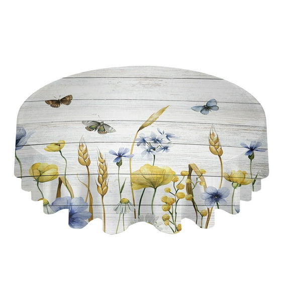 Fruit Lemon Yellow White Round Tablecloths for Dining Table Waterproof Table Cover for Kitchen Living Room