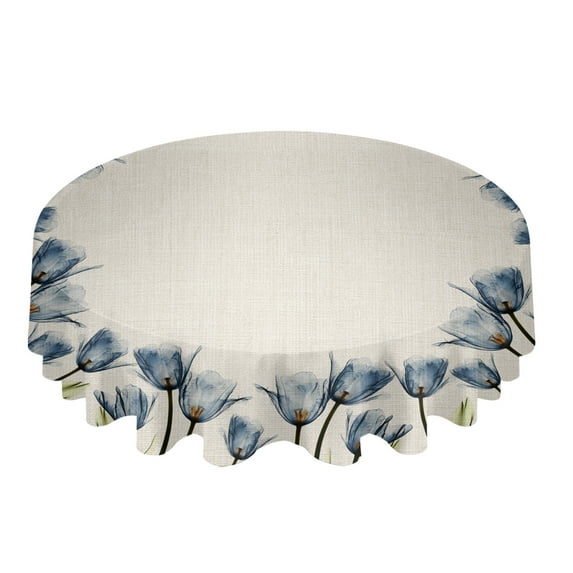 Fruit Lemon Yellow White Round Tablecloths for Dining Table Waterproof Table Cover for Kitchen Living Room