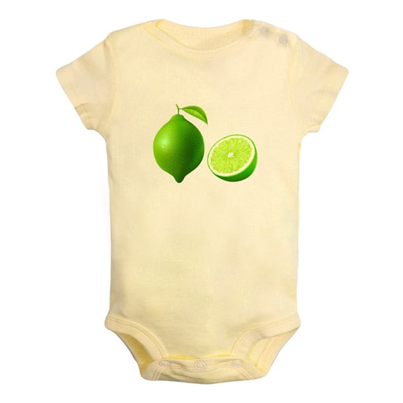 Fruit Lime Image Print Rompers For Babies, Newborn Baby Unisex Bodysuits, Infant Jumpsuits, Toddler 0-24 Months Kids One-Piece Oufits (Yellow, 12-18 Months)