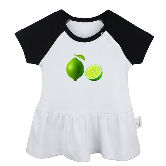 Fruit Lime Pattern Dresses For Baby, Newborn Babies Skirts, Infant Princess Dress, 0-24M Kids Graphic Clothes (Black Raglan Dresses, 12-18 Months)