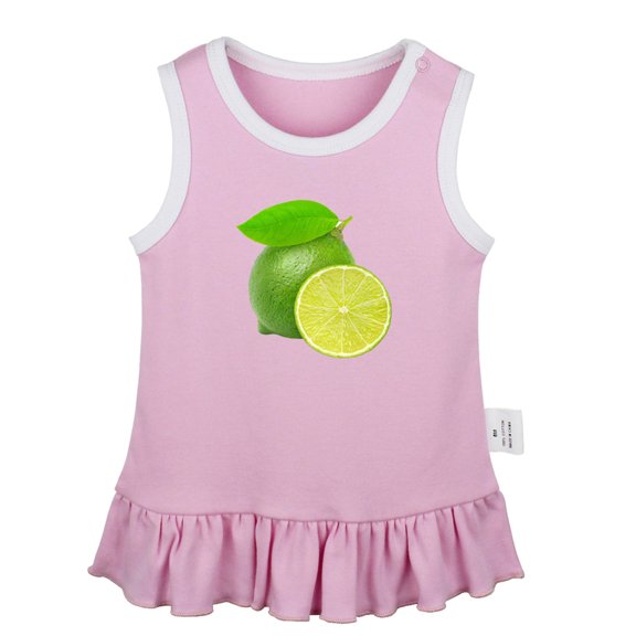 Fruit Lime Pattern Dresses For Baby, Newborn Babies Skirts, Infant Princess Dress, 0-24M Kids Graphic Clothes (Pink Sleeveless Dresses, 12-18 Months)