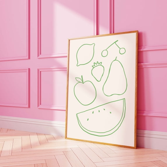 Fruit Line Art Minimalist Kitchen Food Print Handdrawn Wall Art, Stretched Canvas 8x10in