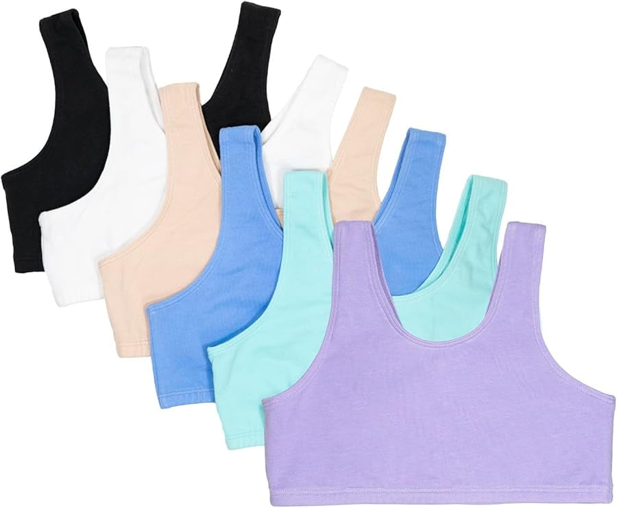 Fruit Of The Loom Girls' Big Cotton Built-Up Stretch Sport Bra, Blushing/Grey Heather/Black/Nude