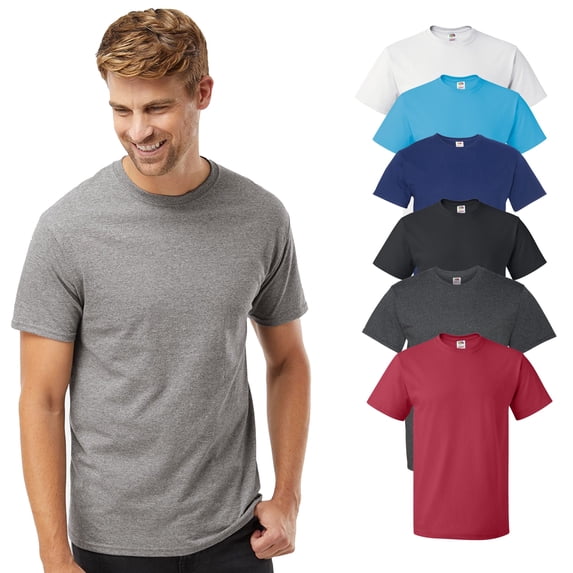 Fruit of the Loom- HD Cotton Short Sleeve T-Shirt for Men | 5 oz, Men's Casual Crew Neck Tee, Multi-Pack Assorted Tees, Mixed Color Bulk- 6 Pack T, S-5XL T-Shirts | Size Small