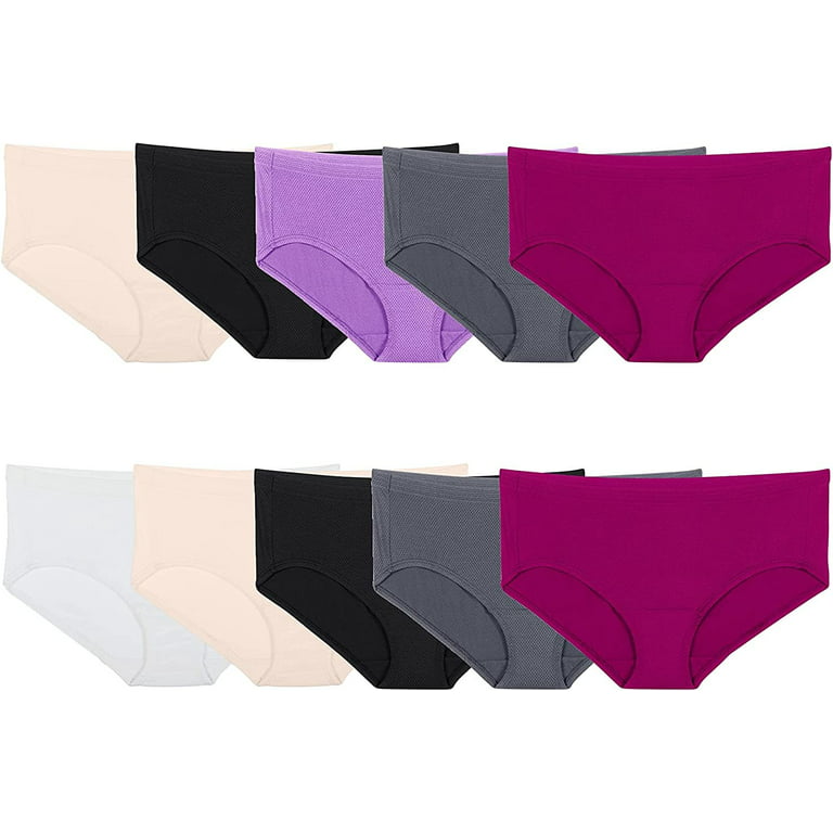  Fruit Of The Loom Womens Breathable Underwear, Moisture  Wicking Keeps You Cool & Comfortable, Available In Plus Size, Micro Mesh-Hi  Cut-6 Pack-Colors May Vary, 10