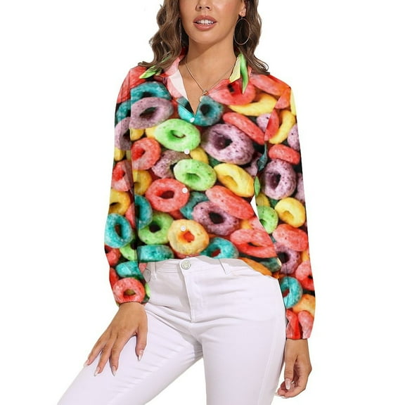 Fruit Loops Long Sleeve Blouse Woman Streetwear Casual Shirts Summer Oversize Woman Streetwear Clothing Birthday Present