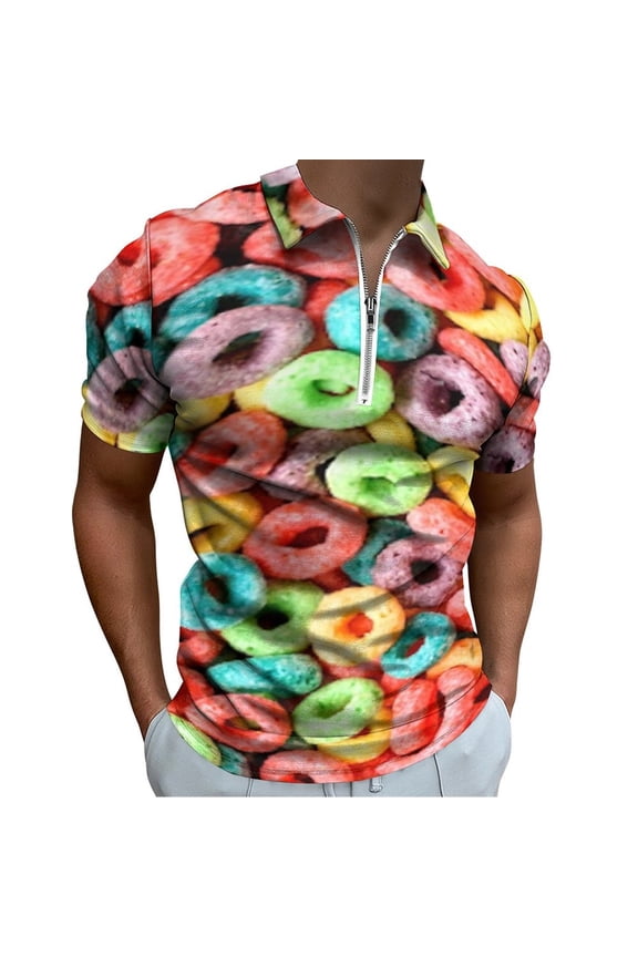 Fruit Loops Men Zipper T-shirt Summer Casual Short Sleeve T-shirt Top