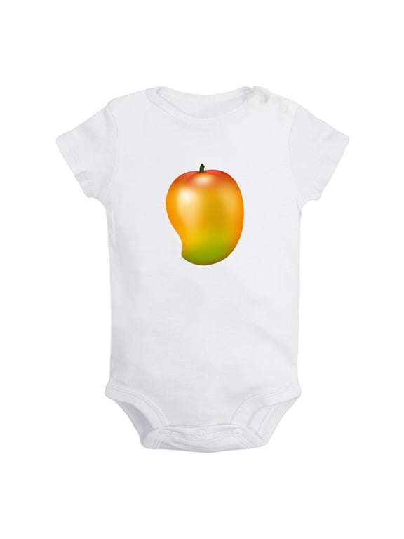 Fruit Mango Image Print Rompers For Babies, Newborn Baby Unisex Bodysuits, Infant Jumpsuits, Toddler 0-24 Months Kids One-Piece Oufits (White, 0-6 Months)