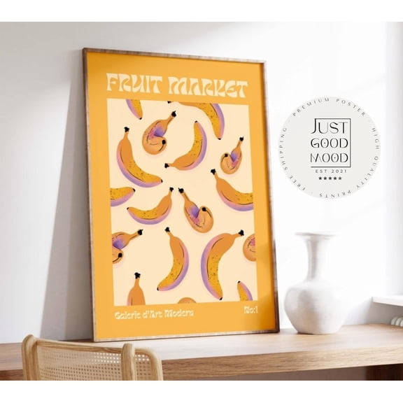Fruit Market Banana Pattern Poster, Retro Modern Wall Art, Unframed Paper Poster 8x10in