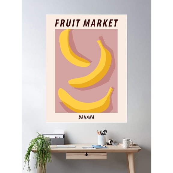 Fruit Market Print, Banana, Posters Aesthetic, Cottagecore Decor, Exhibition Poster, Tropical, Food Art Poster Wall Art, Modern Wall Decor For Living Room Bedroom, 8x12 UNFRAMED