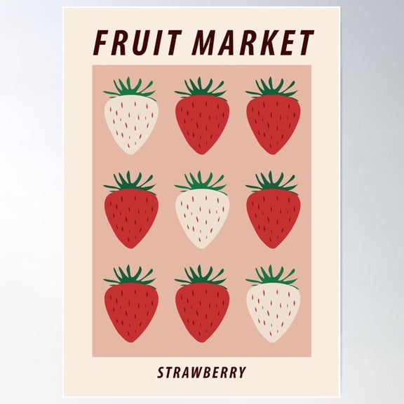 Fruit Market Print, Strawberry Print, Posters Aesthetic, Fruit Art, Food Art, Exhibition Poster, Cottagecore Poster Wall Art, Modern Wall Decor For Living Room Bedroom, 8x12 UNFRAMED