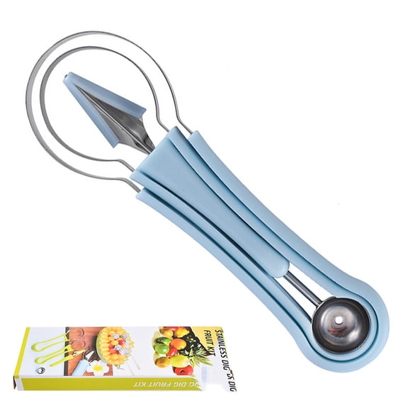 Fruit Melon Baller Scoop, 3-In-1 Stainless Steel Green Handle, Fruit Carving Tool For Fruit Platter