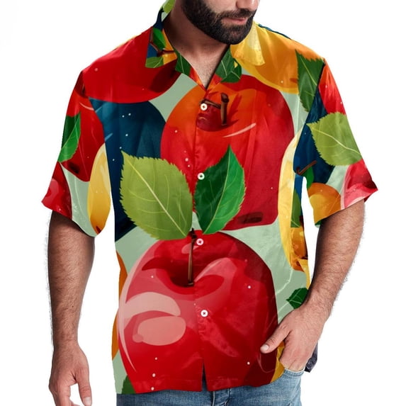 Fruit Men's Hawaiian Shirt, Short Sleeve Printed Button Down Beach Casual Tops, Summer Spread Collar Men's Shirts
