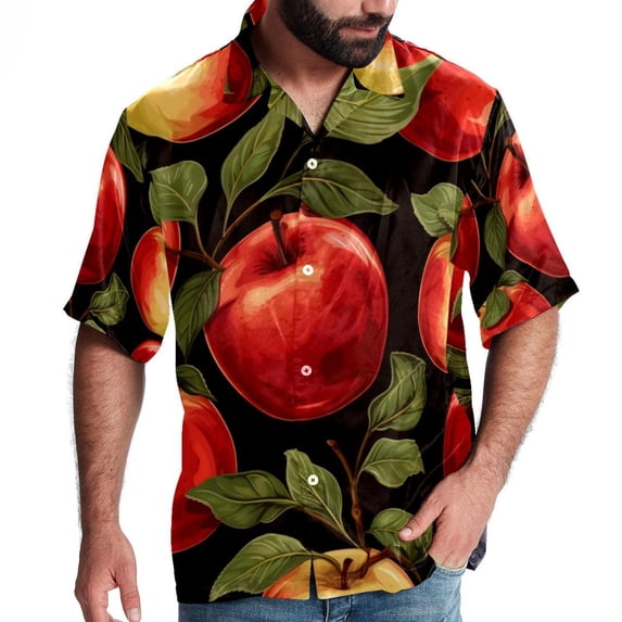 Fruit Men's Short Sleeve Button Down Poplin Hawaiian Shirt for Summer Beach, Casual Printed Unisex Style