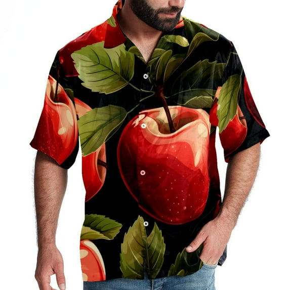 Fruit Men's Short Sleeve Hawaiian Print Button Down Beach Shirt