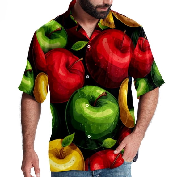 Fruit Men's Short Sleeve Hawaiian Shirt, Poplin Casual Printed Button Down, Summer Beach Unisex Shirts