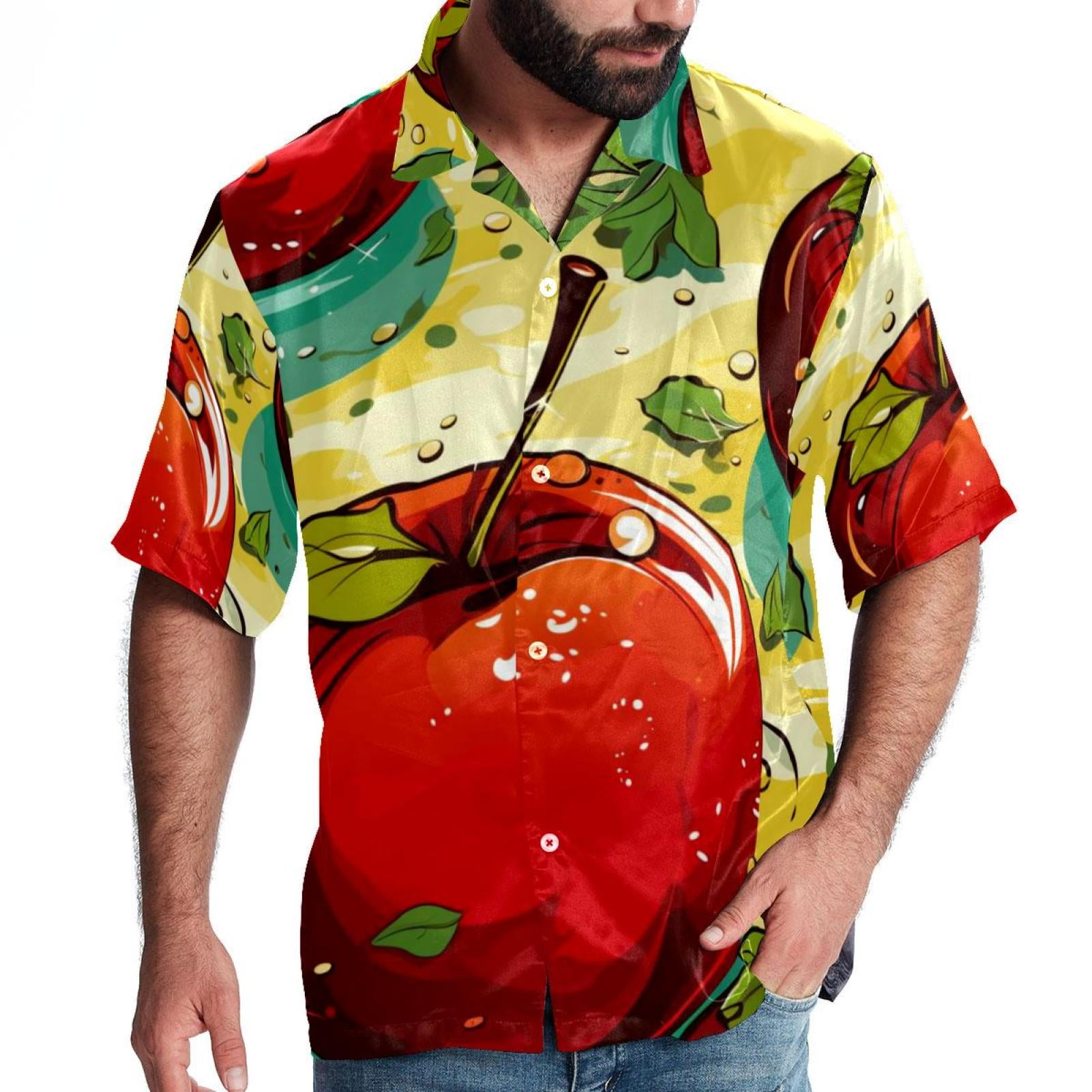 Fruit Men's Short Sleeve Spread Collar Tops, Casual Button Down Shirts ...