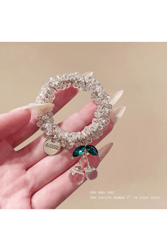 Fruit Metal Rhinestoned Hair Tie Fashionable Adjustable Hair Wristband Bangle for Women Girls Lady