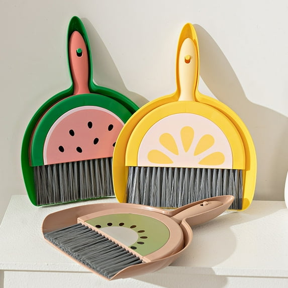 Fruit Mini Broom and Dustpan Set | Household Desktop Cleaning Tool | Compact Size | High-Density PET Bristles | Grooved Buckle Design | 9.4x7.2in | 1pc