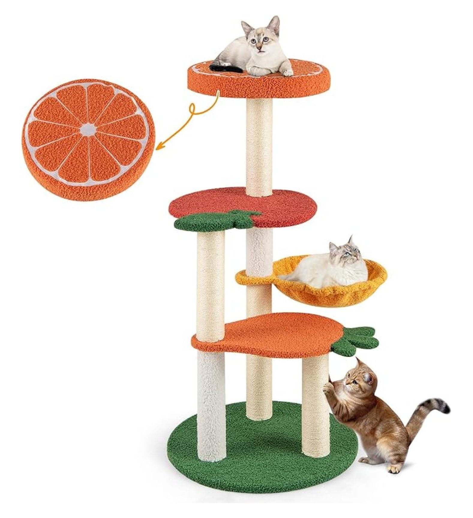 Fruit , Multi-Level Cute Cat Tower with Sisal Scratching Posts, Padded ...