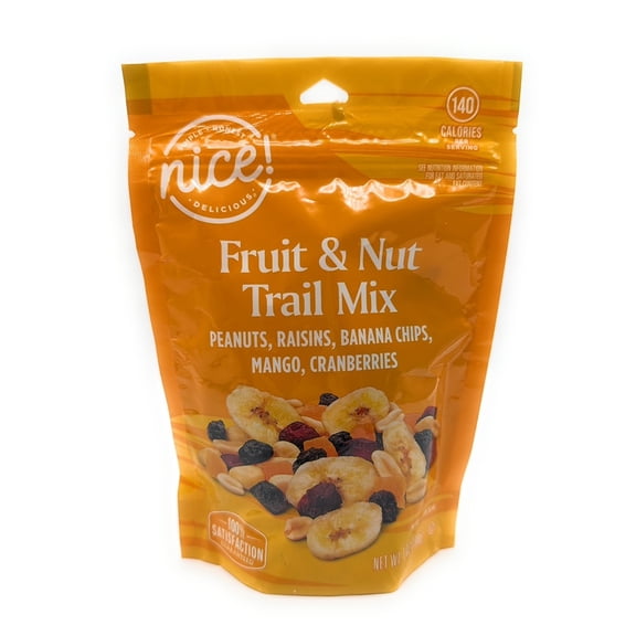 Fruit & Nut Trail Mix, Peanuts, Raising, Banana Chips, Mango, Cranberries Crunchy Snack, Nice 7oz Bag