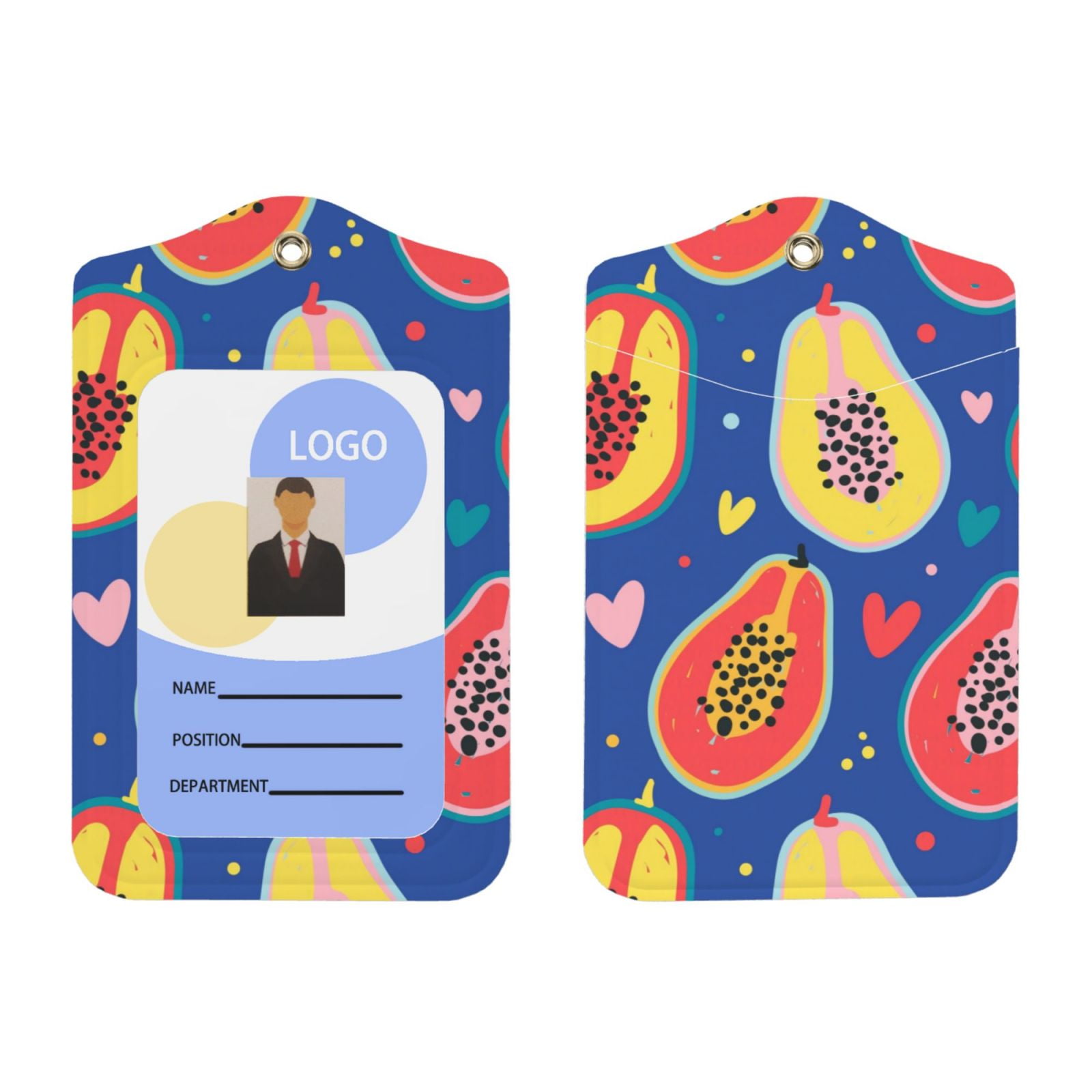 Fruit Of Papaya Pattern Id Card Badge Leather Holder Case Protector For ...
