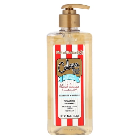 Fruit of the Earth Cabana Beach Club, Aloe Vera After Sun Gel with Blood Orange + Essential Oils, 16 oz (453 g)