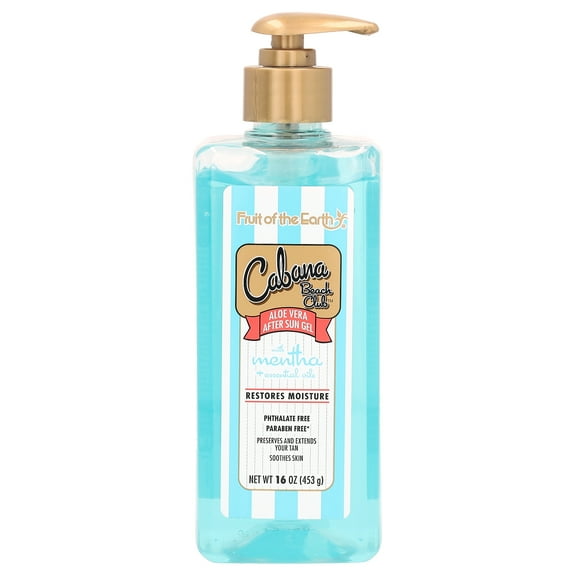 Fruit of the Earth Cabana Beach Club, Aloe Vera After Sun Gel with Mentha + Essential Oils , 16 oz (453 g)
