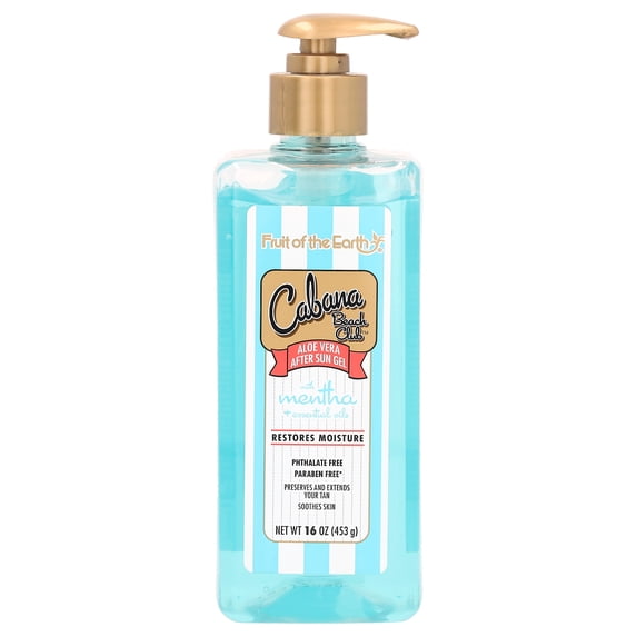 Fruit of the Earth Cabana Beach Club, Aloe Vera After Sun Gel with Mentha + Essential Oils , 16 oz (453 g)