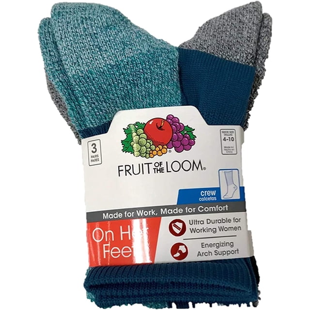 Fruit Of The Loom 3-Pack On Her Feet Crew Comfort Socks, 9-11, Blue ...