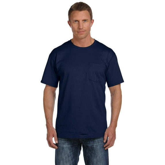 FRUIT OF THE LOOM 3931P ADULT 5 OZ. HD COTTON POCKET T-SHIRT, J NAVY, 2X, Pack Of 4, Mens Workout Shirts