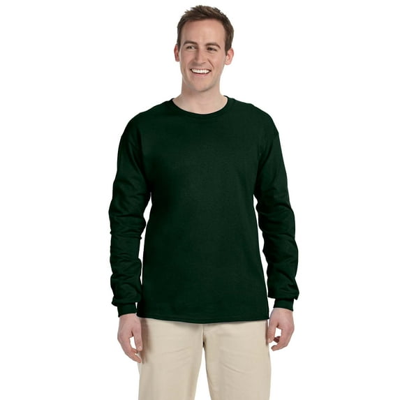Fruit of the Loom 4930 HD Cotton 100% Cotton Long Sleeve T-Shirt, Forest Green, M, Pack Of 10, Mens T-Shirts