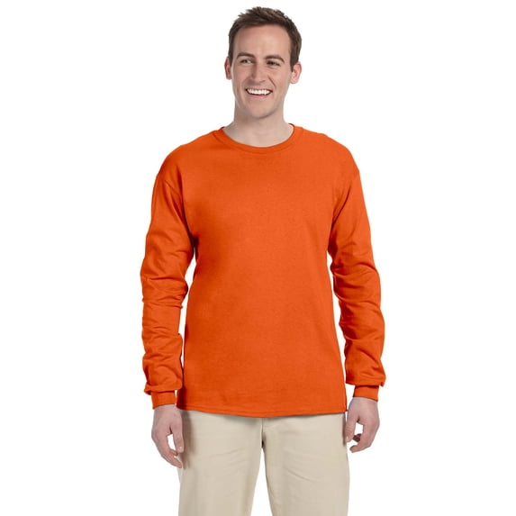 Fruit of the Loom 4930 HD Cotton 100% Cotton Long Sleeve T-Shirt, BURNT ORANGE, XL, Pack Of 12, Mens Workout Shirts