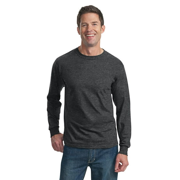 Fruit of the Loom 4930 HD Cotton 100% Cotton Long Sleeve T-Shirt, Black Heather, 2X, Pack Of 3, Mens Workout Shirts