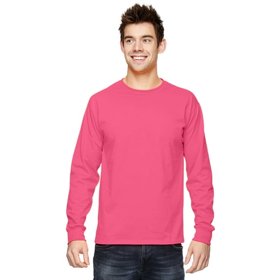 Fruit of the Loom 4930 HD Cotton 100% Cotton Long Sleeve T-Shirt, Neon Pink, 2X, Pack Of 3, Mens Workout Shirts