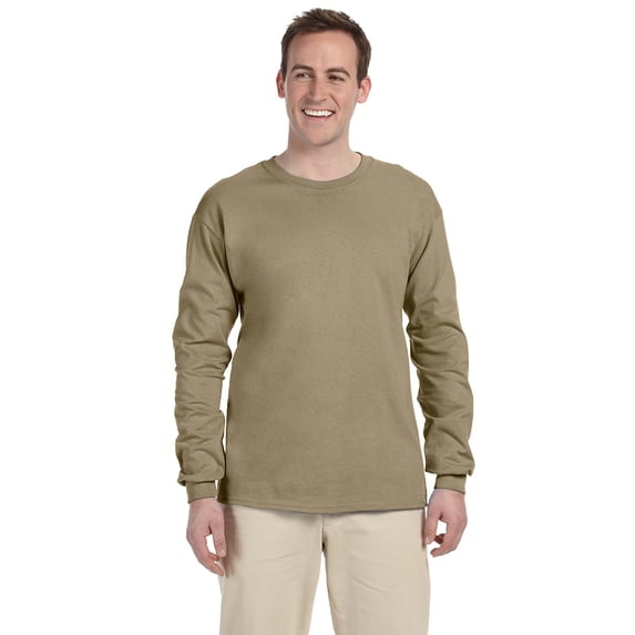 Fruit of the Loom 4930 HD Cotton 100% Cotton Long Sleeve T-Shirt, Khaki, L, Pack Of 9, Mens T-Shirts