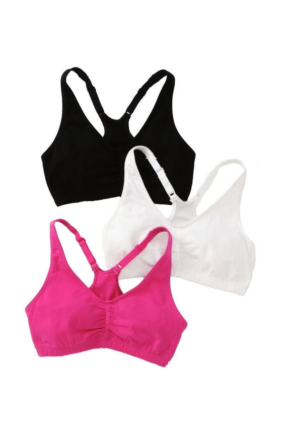 90011 Shirred Front Racerback Sports Bra - 3 Pack